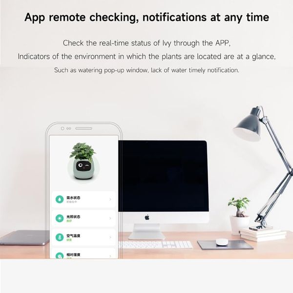 Smart Flowerpots,Smart Pet Planter,AI Planter,Intelligent Flowerpots,Multiple Expressions,7 Smart Sensors,and AI Chips Make Raising Plants Easy and Fun for Living Room,Plant-free (White)