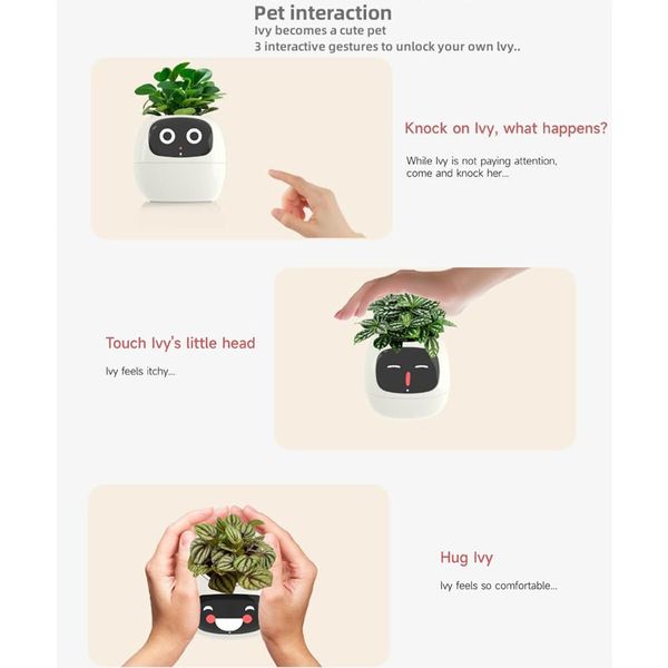 Smart Flowerpots,Smart Pet Planter,AI Planter,Intelligent Flowerpots,Multiple Expressions,7 Smart Sensors,and AI Chips Make Raising Plants Easy and Fun for Living Room,Plant-free (White)