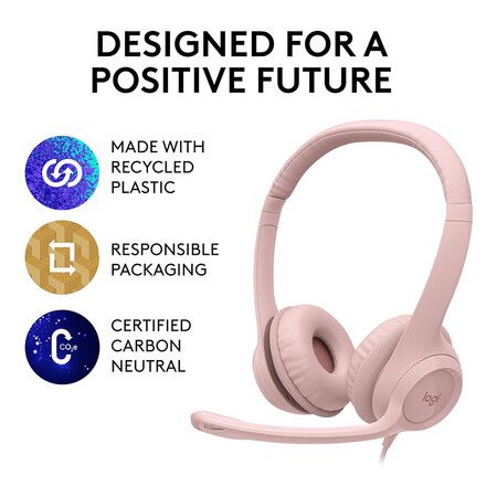 H390 Wired Headset for PC Laptop,  Stereo Headphones with Noise Cancelling Microphone,  Pink