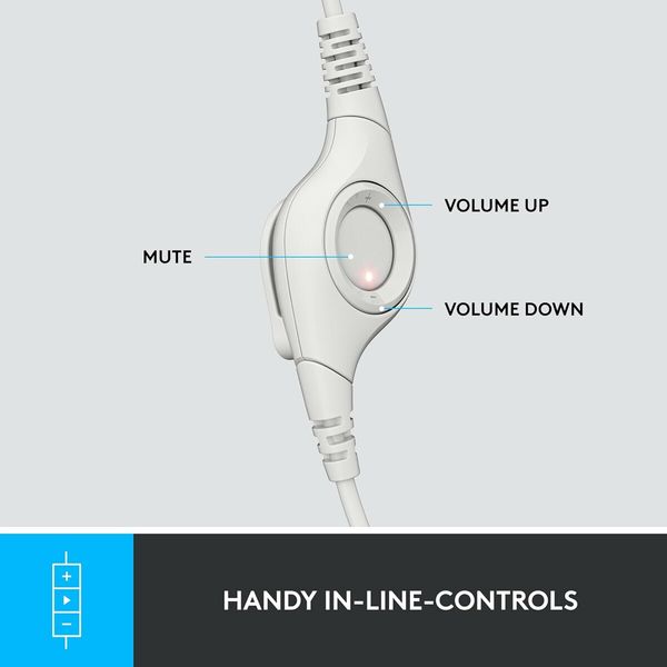 H390 Wired Headset for PC Laptop,  Stereo Headphones with Noise Cancelling Microphone, White