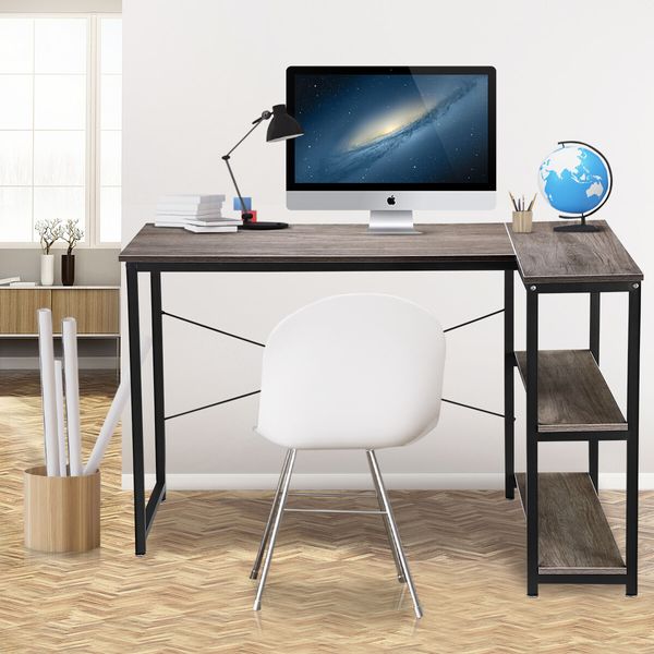 LUXSUITE Computer Desk L Shape Corner Writing Gaming Study Table Home Office Workstation with Storage Shelf