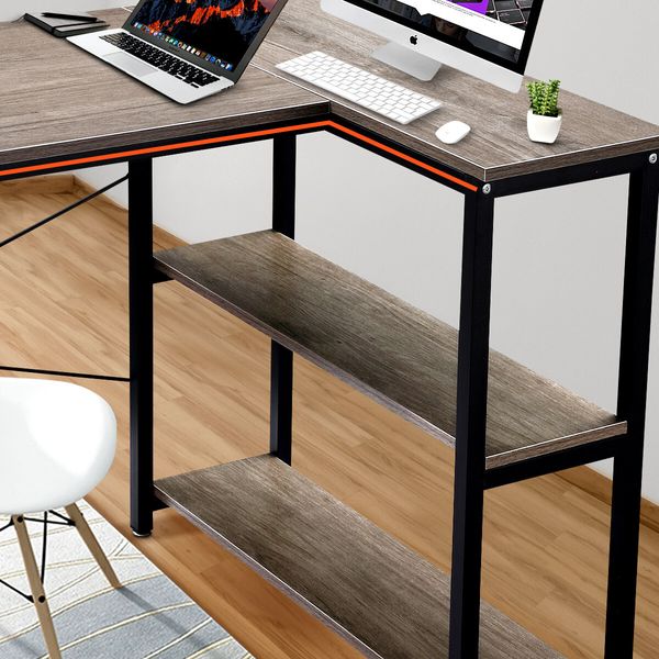 LUXSUITE Computer Desk L Shape Corner Writing Gaming Study Table Home Office Workstation with Storage Shelf