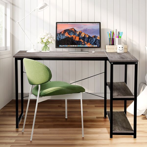 LUXSUITE Computer Desk L Shape Corner Writing Gaming Study Table Home Office Workstation with Storage Shelf