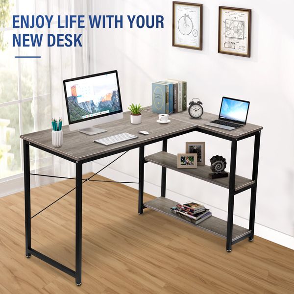 LUXSUITE Computer Desk L Shape Corner Writing Gaming Study Table Home Office Workstation with Storage Shelf