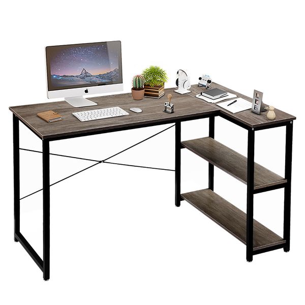 LUXSUITE Computer Desk L Shape Corner Writing Gaming Study Table Home Office Workstation with Storage Shelf