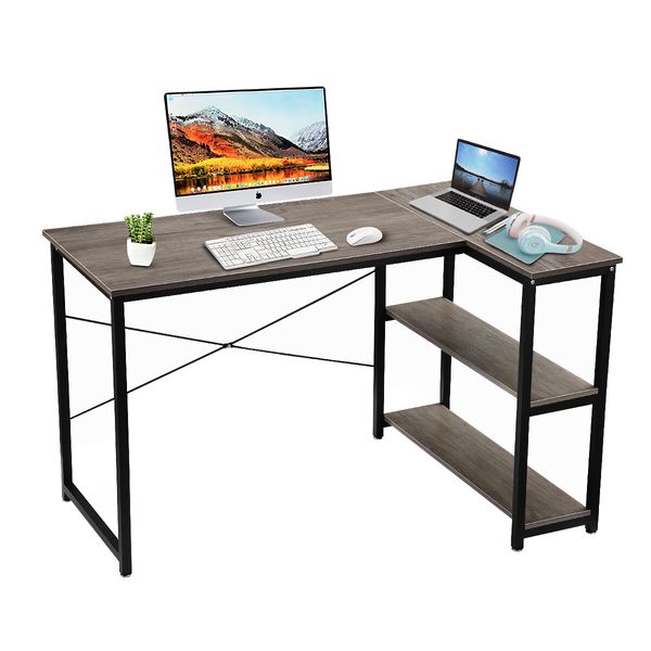 LUXSUITE Computer Desk L Shape Corner Writing Gaming Study Table Home Office Workstation with Storage Shelf