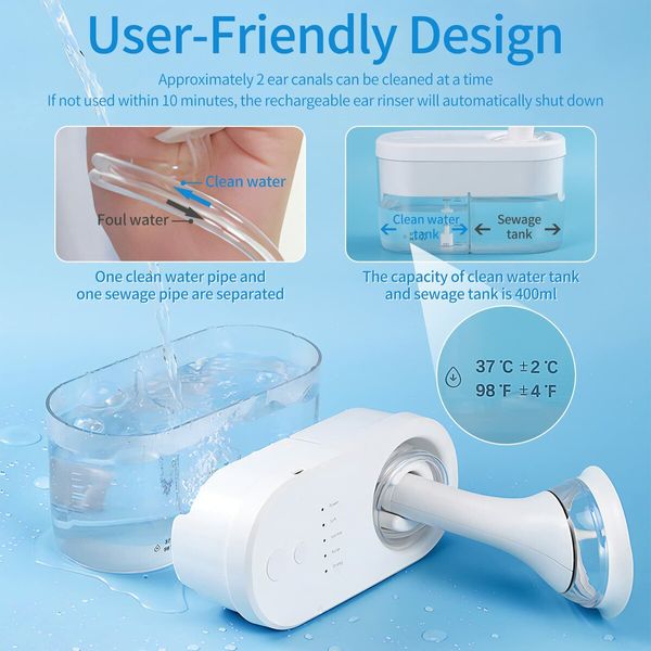 Water Powered Ear Cleaner,Electric Ear Wax Removal Kit,Ear Irrigation Kit with Sewage System and 4 Clean Mode,Safe and Effective Earwax Removal Kit