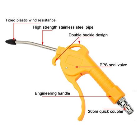 4 Inch Nozzle Air Blow Gun Stainless Steel High Pressure Dust Blower Gun with Removable Rubber Tip for Computer Hosts Car Engine