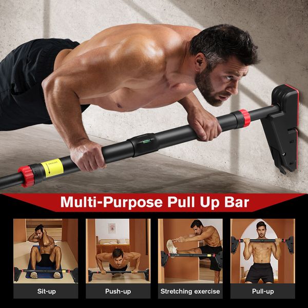 Pullup Push Up Bar Chinup Situp Door Abs Exercise Home Gym Workout Fitness Strength Training 250kg 76-110cm Adjustable