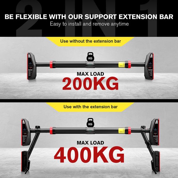 Pullup Bar Door Chinup Situp Push Upper Body Abs Workout Fitness Chest Back Exercise Home Gym 400kg 72-110cm Adjustable