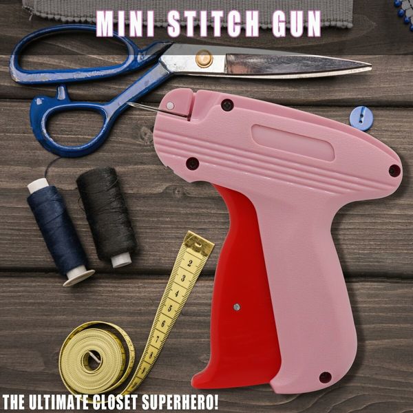 Quick Clothing Fixer,Mini Stitch Gun for Clothes,Mini Tagging Gun,Hemming Sewing Tool Kit with 6 Needles,500 Black & 500 White 5mm Mini Fasteners (Pink)