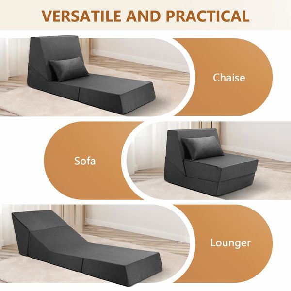 Folding Sofa Bed Couch Floor Futon Chaise Lounge Chair Mattress Comfy Sleeper Adjustable Lazy Guest Daybed with Pillow