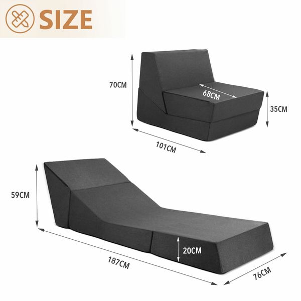 Folding Sofa Bed Couch Floor Futon Chaise Lounge Chair Mattress Comfy Sleeper Adjustable Lazy Guest Daybed with Pillow