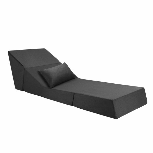 Folding Sofa Bed Couch Floor Futon Chaise Lounge Chair Mattress Comfy Sleeper Adjustable Lazy Guest Daybed with Pillow