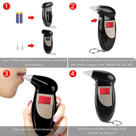 Lcd Digitale Alcohol Tester With 5 Mouthpieces Analyzer Blaastest Adem Alcohol Tester Blaastest Meter