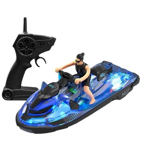 RC Boats for Kids 6+, 2.4GHZ Mini Remote Control Jet ski with Dual Motors & Led Lights Lakes and Swimming Pool Toys, Blue