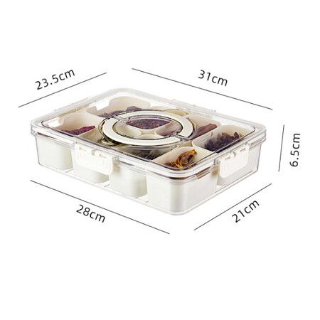 8 Compartment Square Food Storage Divided Serving Tray with Lid and Handle for Fruits Candy Nuts Snacks Ideal for Party Travel Picnics