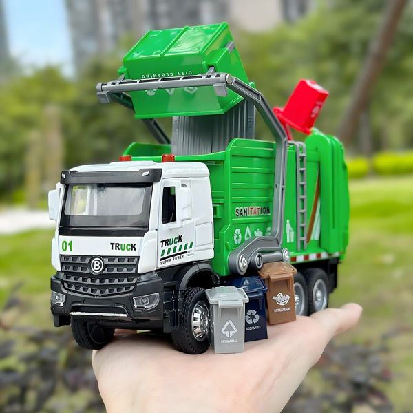 Garbage Truck Toys for Boys, Toy Garbage Truck Metal Diecast Cab, Pull Back Garbage Truck with Lights and Sounds, Front Loader Recycling Toy Garbage Trucks, Garbage Truck Toys for Boys Age 4 to 7