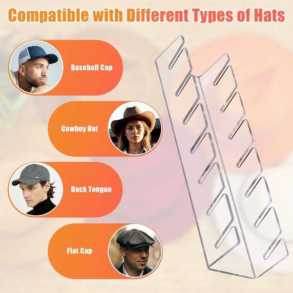 Hat Stand for Baseball Caps,2 Pcs No Install Acrylic Hat Organizer for 14 Baseball Caps,Hat Racks for Baseball Caps Display and Organizer (clear*2)