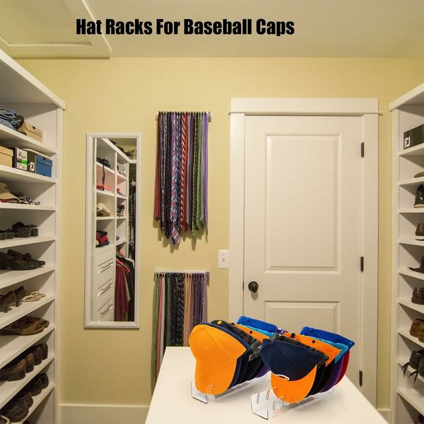 Hat Stand for Baseball Caps,2 Pcs No Install Acrylic Hat Organizer for 14 Baseball Caps,Hat Racks for Baseball Caps Display and Organizer (clear*2)