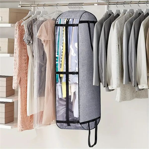 Foldable Hanging Garment Bags for Travel , Suit Bags for Closet Storage, Moving Bags for Clothes Dress Cover for Coat, Jacket, Shirt, Clothing, 1 Pack (Gray)