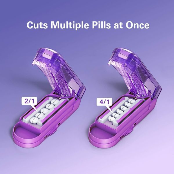 Pill Cutter Splitter for Cutting Multiple Pills,Adjustable Pill Cutter Splitter for Small and Tiny Pills with Accurate Pill Alignment,Pill Cutter for Small or Large Pills with Sharp Safe Blade (Purple)