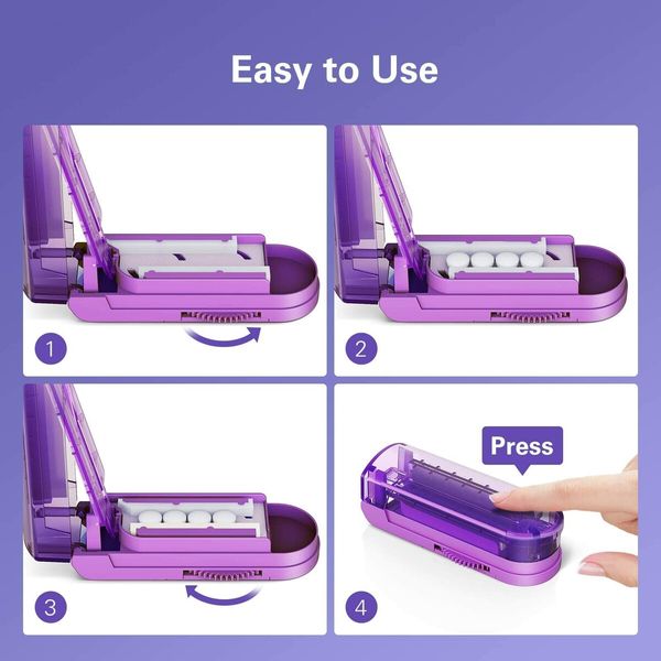 Pill Cutter Splitter for Cutting Multiple Pills,Adjustable Pill Cutter Splitter for Small and Tiny Pills with Accurate Pill Alignment,Pill Cutter for Small or Large Pills with Sharp Safe Blade (Purple)