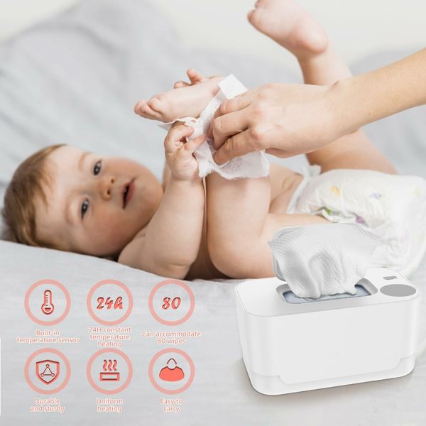 Wipe Warmer Heater Large Capacity Smart Wet Wipes Warmer,Adjustable Temperature,White