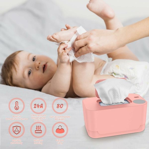 Wipe Warmer Heater Large Capacity Smart Wet Wipes Warmer,Adjustable Temperature,Pink