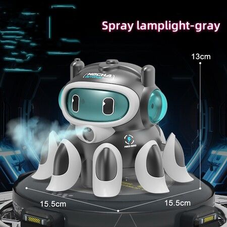 Electric Universal  Octopus Music Crawling Toy with LED Light and Spray, Mechanical Moving Toy Automatic Obstacle Avoidance fOR Kids(Grey)