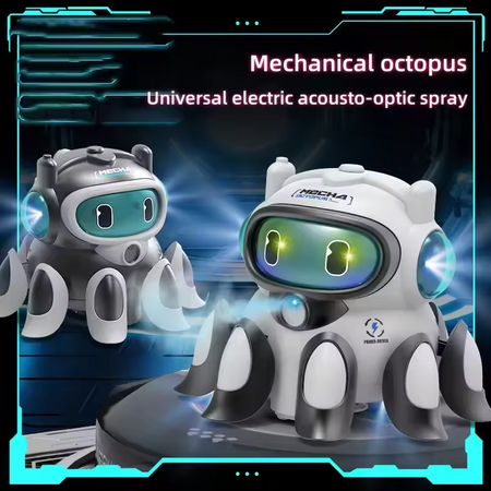 Electric Universal  Octopus Music Crawling Toy with LED Light and Spray, Mechanical Moving Toy Automatic Obstacle Avoidance fOR Kids(Grey)