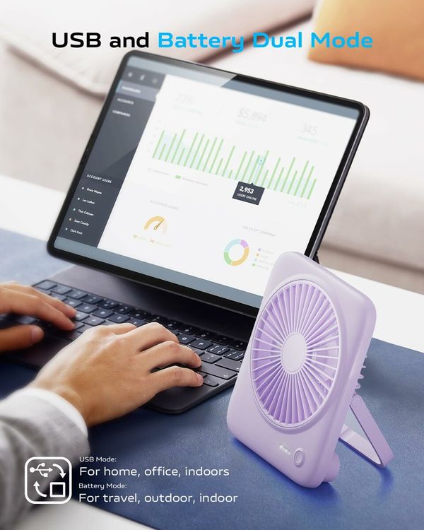 Desk Fan Portable Fan Rechargeable,4000mAh Battery Operated Personal Fan,Small Silent Table Fan Travel Fan with Power Bank,4 Speeds Desktop Fan for Bedroom Home Office Outdoor (Purple)