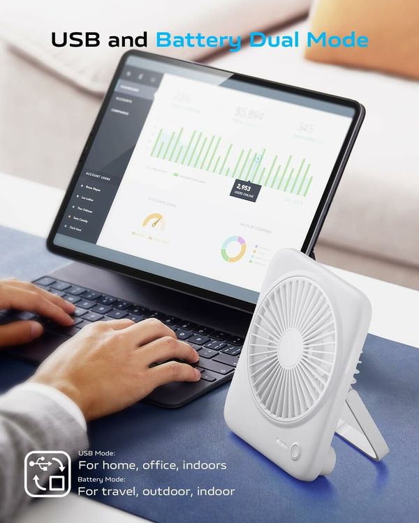 Desk Fan Portable Fan Rechargeable,4000mAh Battery Operated Personal Fan,Small Silent Travel Fan with Power Bank,4 Speeds Desktop Fan (White)