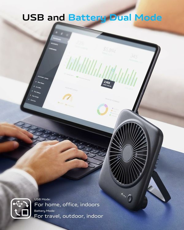 Desk Fan Portable Fan Rechargeable,4000mAh Battery Operated Personal Fan,Small Silent Table Fan Travel Fan with Power Bank,4 Speeds Desktop Fan (Black)