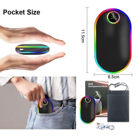 2 in 1 Electric Hand Warmers Rechargeable 10000mAh Power Bank, Winter Hot Hands Heat Pocket Heater, Double-Sided Heating Color Black