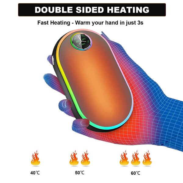 2 in 1 Electric Hand Warmers Rechargeable 10000mAh Power Bank, Winter Hot Hands Heat Pocket Heater, Double-Sided Heating Color Black