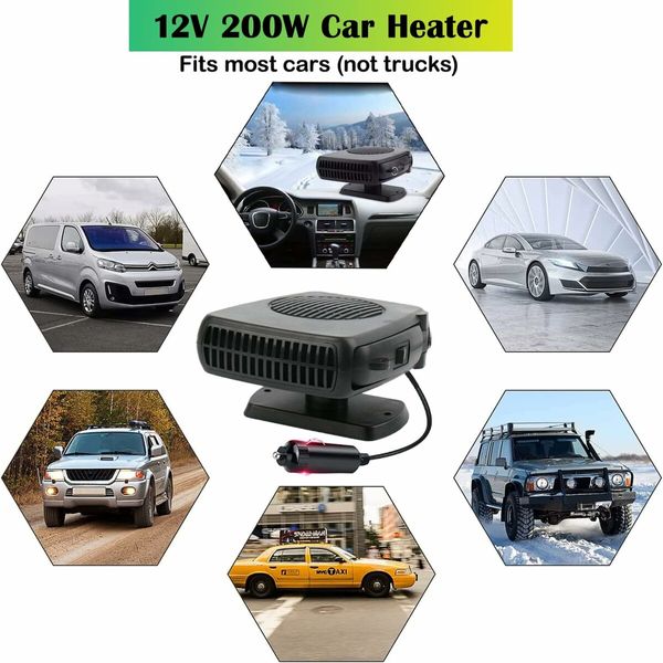 Car Heater,12V 200W Portable Fast Heating Auto Car Heater Defroster Windshield Defogger, Plug in Cigarette Lighter 180 Degree Rotary