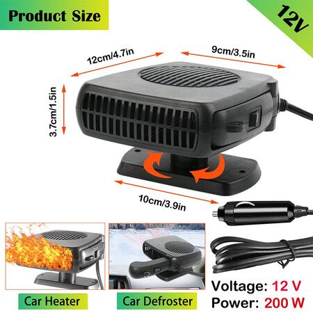 Car Heater,12V 200W Portable Fast Heating Auto Car Heater Defroster Windshield Defogger, Plug in Cigarette Lighter 180 Degree Rotary