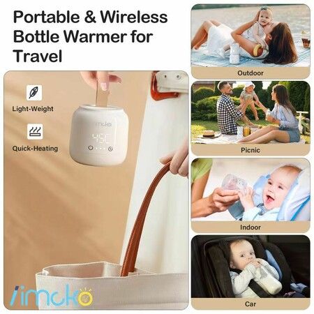 Portable Bottle Warmer with 3 Adapters, Fast Heating Rechargeable Travel Bottle Warmer with Temperature Control, Cordless Bottle Warmer, Not including Bottle