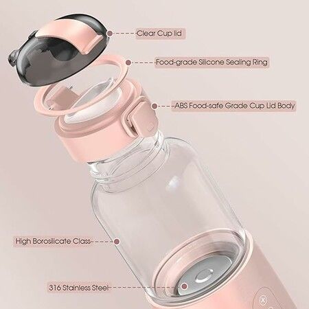 Portable Milk Warmer for Travel, Bottle Warmer for Water, Milk Warmer On-The-Go with LED Temp Control, Wireless for Bottle Feeding, Travel (Not Including Bottles)