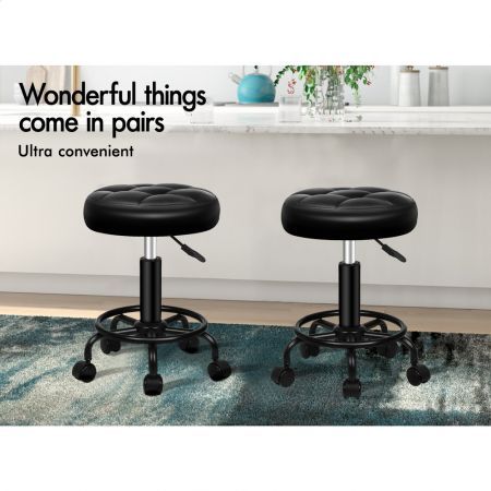 ALFORDSON Salon Stool Round Swivel Barber Hair Dress Chair Gas Lift All Black