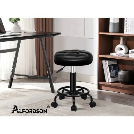 ALFORDSON Salon Stool Round Swivel Barber Hair Dress Chair Gas Lift All Black