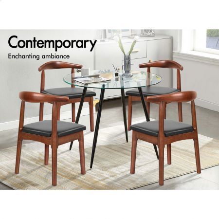 ALFORDSON 1x Dining Chair Retro Wood PU Leather Seat Dark Oak