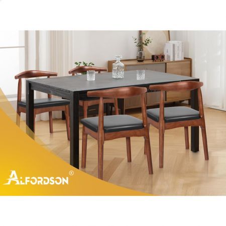 ALFORDSON 1x Dining Chair Retro Wood PU Leather Seat Dark Oak