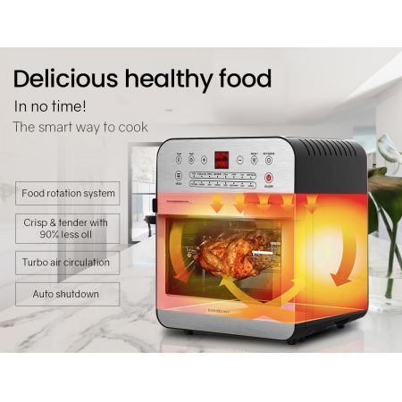 EUROCHEF 16L Digital Air Fryer Electric Airfryer Rotisserie Large Big Dry Cooker, Silver