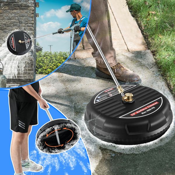 High Pressure Washer Surface Cleaner 15 Inch Concrete Driveway Scrubber 4000PSI Power Jet Extension Wand Nozzle 1/4” Connector