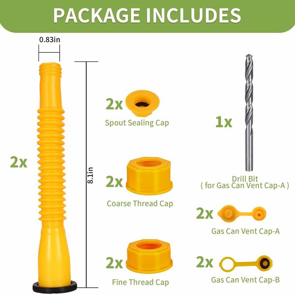 Gas Can Spout Replacement,Anti-Spill Gas Can Nozzle Replacement,2-Kit Gas Can Spouts No Leaky,Replacement Gas Can Spout with Flexible Nozzle,Gas Can Vent,Fit for Most 1/2/5/10 Gal Can