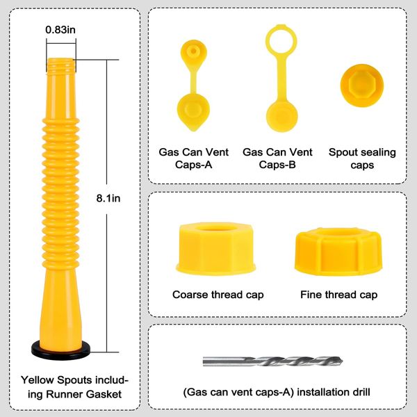 Gas Can Spout Replacement,Gas Can Nozzle Replacement,(3 Kit-Yellow) For Most 1/2/5/10 Gallon Gas Cans,Replacement gas can spout,Gas Can Replacement Spout