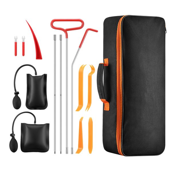 14pcs Automotive Toolkit Auto Emergency Toolbox Unlock Car Door Window Opening Roadside Safety Aid Truck Air Wedge Pump Bag