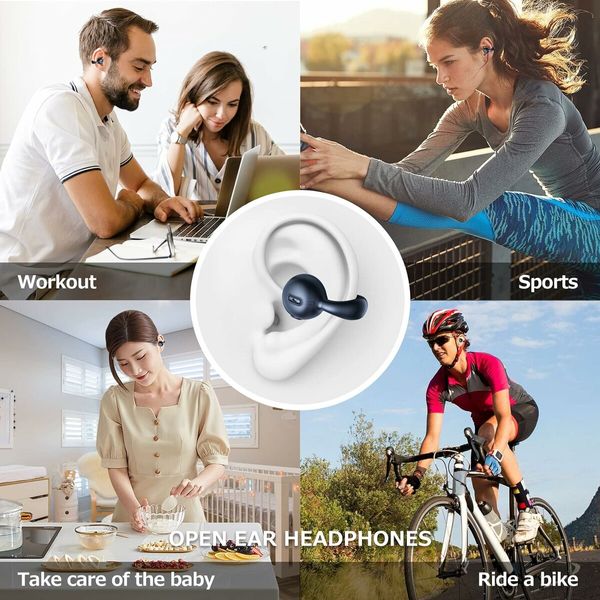 I20 Clip on Open Ear Earbud Bone Not Conduction Wireless Bluetooth Headphones with mic Noise Cancelling Waterproof for Sports,Cycling,Driving,Running (Black)